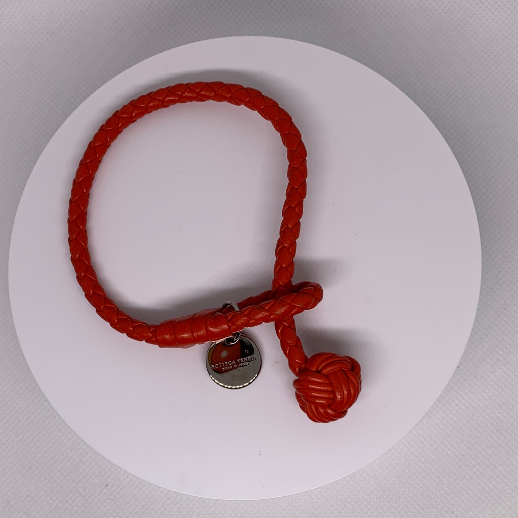 Bottega Veneta Intreciato Red Braided Bracelet Napa Leather With Brand Charm